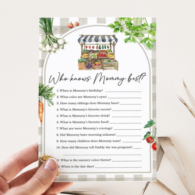 Papier Les fermiers cultivés localement Qui connaît maman (Farmers Market Baby Shower Who knows Mommy Best Game )