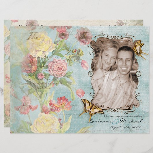 Papier Les Fleurs Peony Rose Tulip Floral Flowers Mariage (Devant / Derrière)