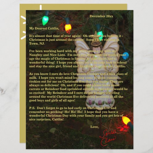 Papier Letters from Santa Gold Angel Lights Name  (Devant / Derrière)