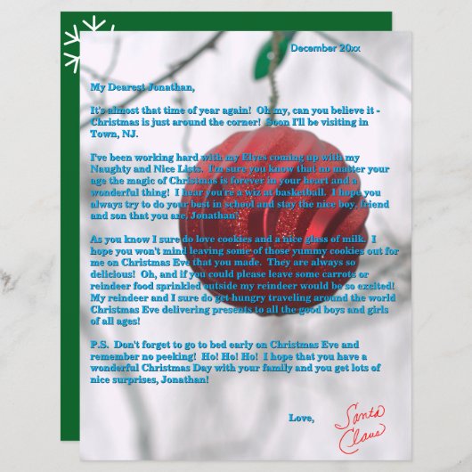 Papier Letters from Santa Tweens Red Ornament Green (Devant / Derrière)