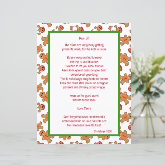 Papier Lettre à thème pain d'épices du Père Noël (Debout devant)