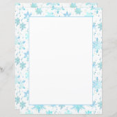 Papier LETTRE Aquarelle Bleue Vacances d'hiver (Devant / Derrière)