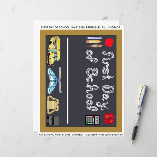 Papier Lettre aux signes du premier jour de l'école 10x8" (Devant/Arrière en situation)