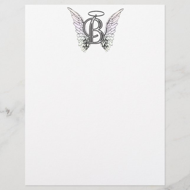 Papier Lettre B Monogramme initial avec ailes angéliques  (Devant)