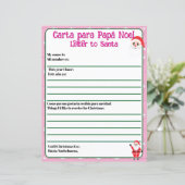 Papier Lettre bilingue rose modifiable à Père Noël Espagn (Debout devant)