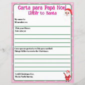 Papier Lettre bilingue rose modifiable à Père Noël Espagn (Devant)