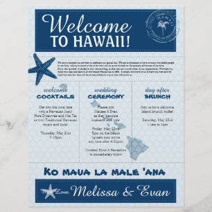 Papier Lettre d'accueil Mariage bleu Starfish pour Hawaii