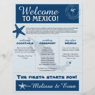 Papier Lettre d'accueil Mariage bleu Starfish pour le Mex