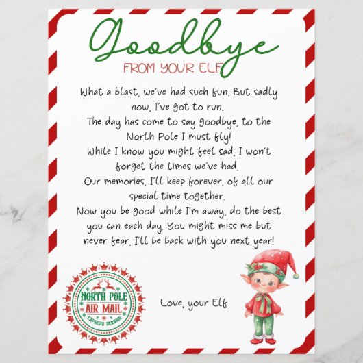 Papier Lettre d'adieu de l'elfe, Lettre de départ de l'el (Devant)