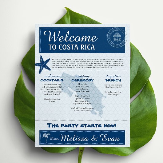 Papier Lettre de bienvenue du Mariage bleu pour le Costa