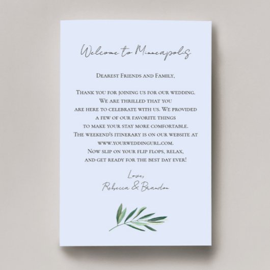 Papier Lettre de bienvenue pour mariage au eucalyptus