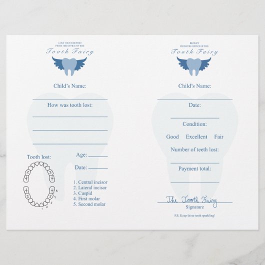 Papier Lettre de dent et reçu bleu (Devant)