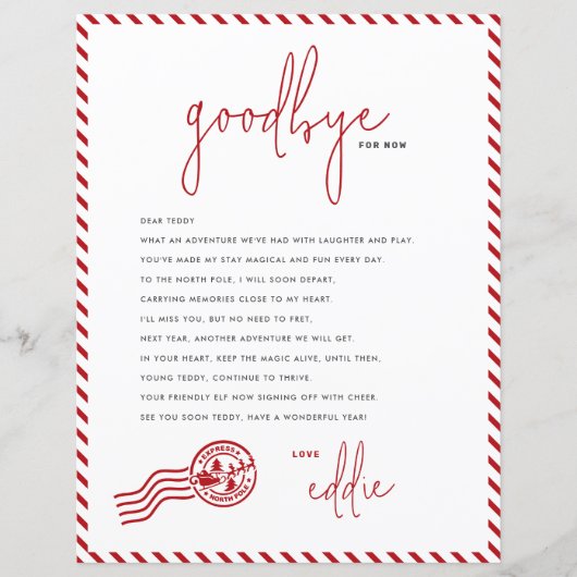 Papier Lettre de départ d'Elf Adieu de votre Elf Note (Devant)