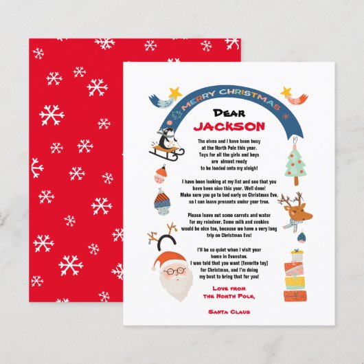 Papier Lettre de Père Noël du Pôle Nord Noël (Devant / Derrière)