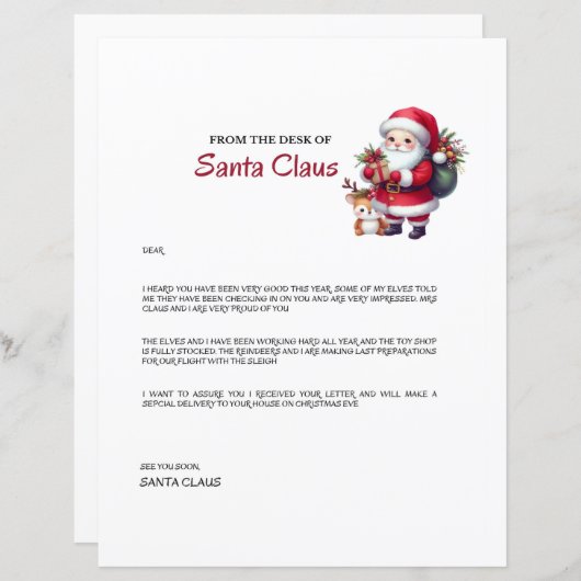 Papier Lettre du Père Noël (Devant / Derrière)