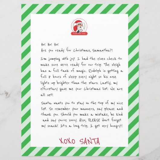 Papier Lettre Du Père Noël Aux Enfants (Devant)