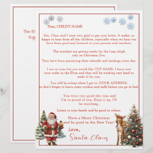 Papier Lettre du Père Noël Flocons de neige Renne