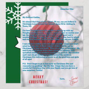 Papier Lettre du Père Noël Ornement Vert Rouge