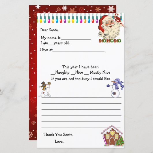 Papier Lettre Père Noël, Snowmen, Père Noël (Devant / Derrière)