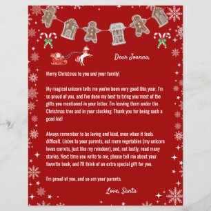 Papier Lettre Père Noël Unicorne Snowflakes Candy Red Xma