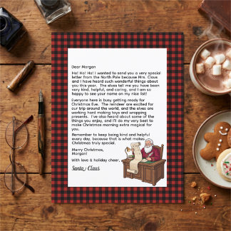 Papier Lettre personnalisée du Père Noël à carreaux rouge
