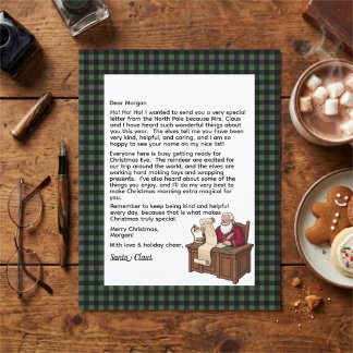 Papier Lettre personnalisée du Père Noël à carreaux verts