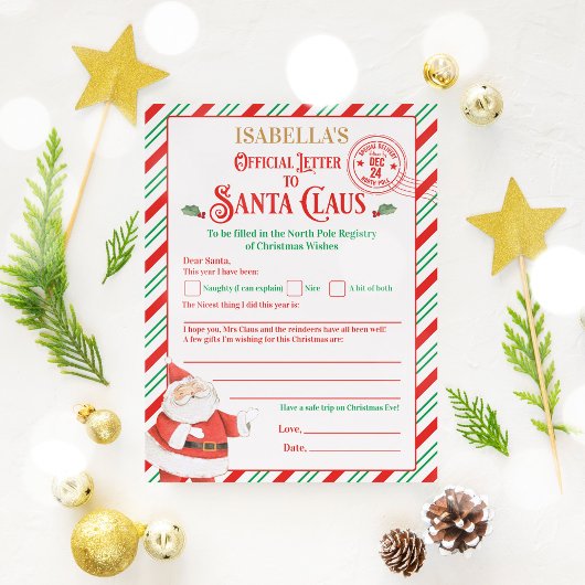 Papier Lettre personnalisée officielle du Pôle Nord au Pè