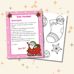 Papier Lettre rose bilingue de Père Noël pour enfants Esp
