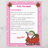Papier Lettre rose bilingue de Père Noël pour enfants Esp (Devant)