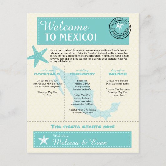 Papier LETTRE turquoise VERT Mexique Mariage Bienvenue (Devant)