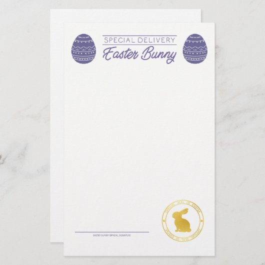 Papier Lettre Violette Du Blank Bunny De Pâques (Devant / Derrière)
