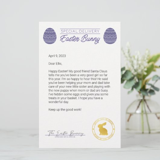 Papier Lettre Violette Du Lapin De Pâques (Debout devant)