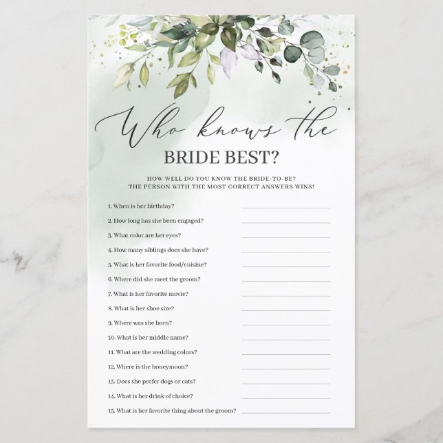 Papier L'eucalyptus vert qui connaît la mariée meilleur j (Devant)