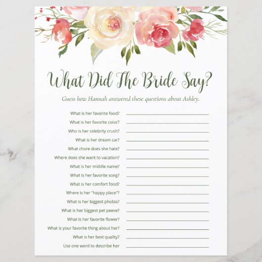 Papier LGBTQ Blush Floral Fêtes des mariées Games (Dos)