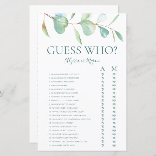 Papier LGBTQ Devine Qui Joue À Eucalyptus (Devant / Derrière)