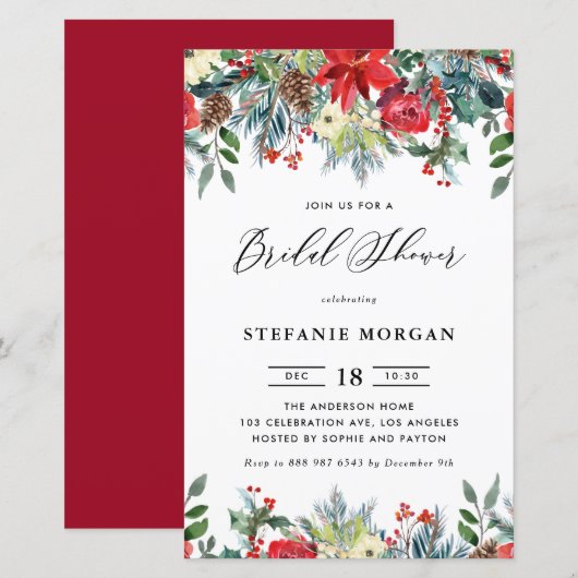 Papier L'hiver s'épanouit Floral Bridal Douche Invitation (Devant / Derrière)