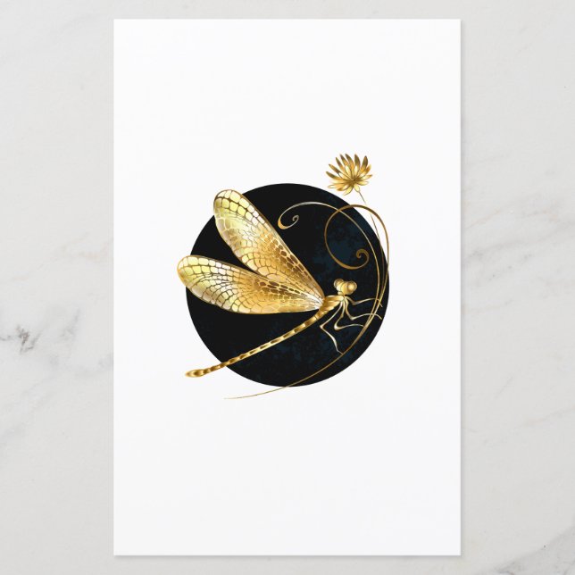 Papier libellule d'or en cercle noir (Devant)