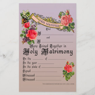 Papier Licence de Mariage commémoratif