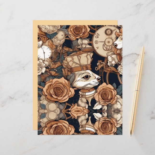 Papier Lièvre et engrenages Steampunk (Devant/Arrière en situation)