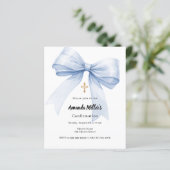 Papier Light blue bow girl Confirmation invitation (Debout devant)