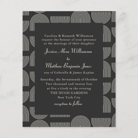 Papier Lignes élégantes budgétaires Mariage noir blanc (Devant)