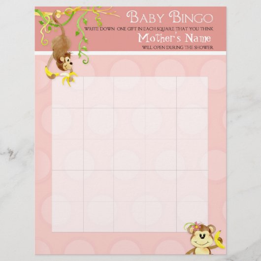 Papier Lil Monkey, Baby shower Bingo n Scramble Jeu (Devant)