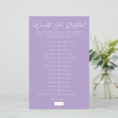 Papier Lilac Purple Would She Rather Bridal Shower Game (Debout devant)