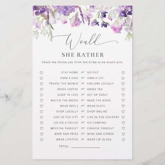 Papier Lilac violet floral Voudrait-elle plutôt nuptiale (Devant)