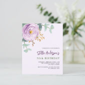 Papier Lilac violet rose budget anniversaire invitation (Debout devant)