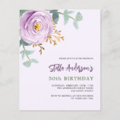 Papier Lilac violet rose budget anniversaire invitation (Devant)
