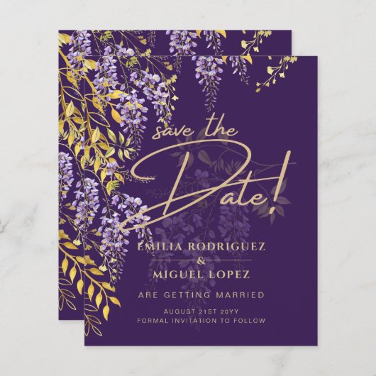 Papier Lilac Wisteria Mariage Violet Enregistrer La Date (Devant / Derrière)