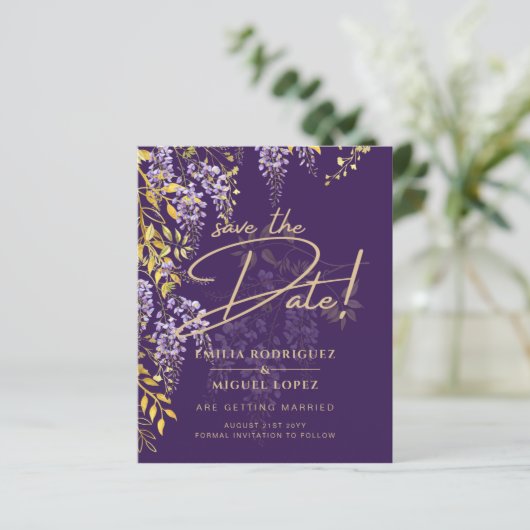 Papier Lilac Wisteria Mariage Violet Enregistrer La Date (Debout devant)