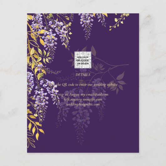 Papier Lilac Wisteria Mariage Violet Enregistrer La Date (Dos)