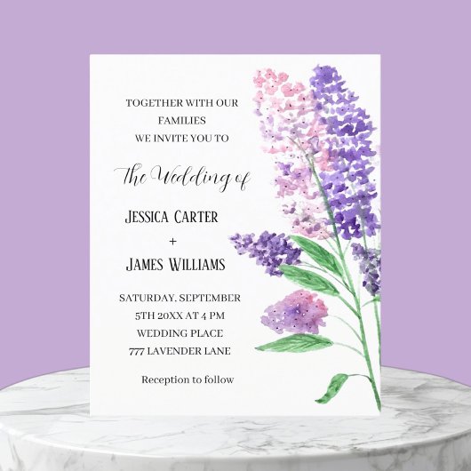 Papier Lilas Aquarelle Florale Mariage Élégant Rustique